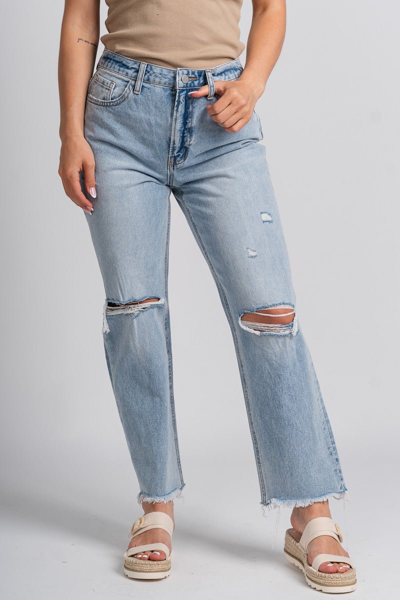 Flying Monkey high rise relaxed straight jeans flexible | Lush Fashion Lounge: boutique women's jeans, fashion jeans for women, affordable fashion jeans, cute boutique jeans