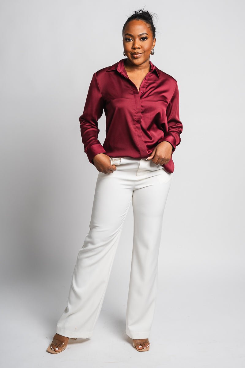 Classic long sleeve silky blouse Burgundy Burgundy / Small Classic long sleeve silky blouse Burgundy Burgundy / Small