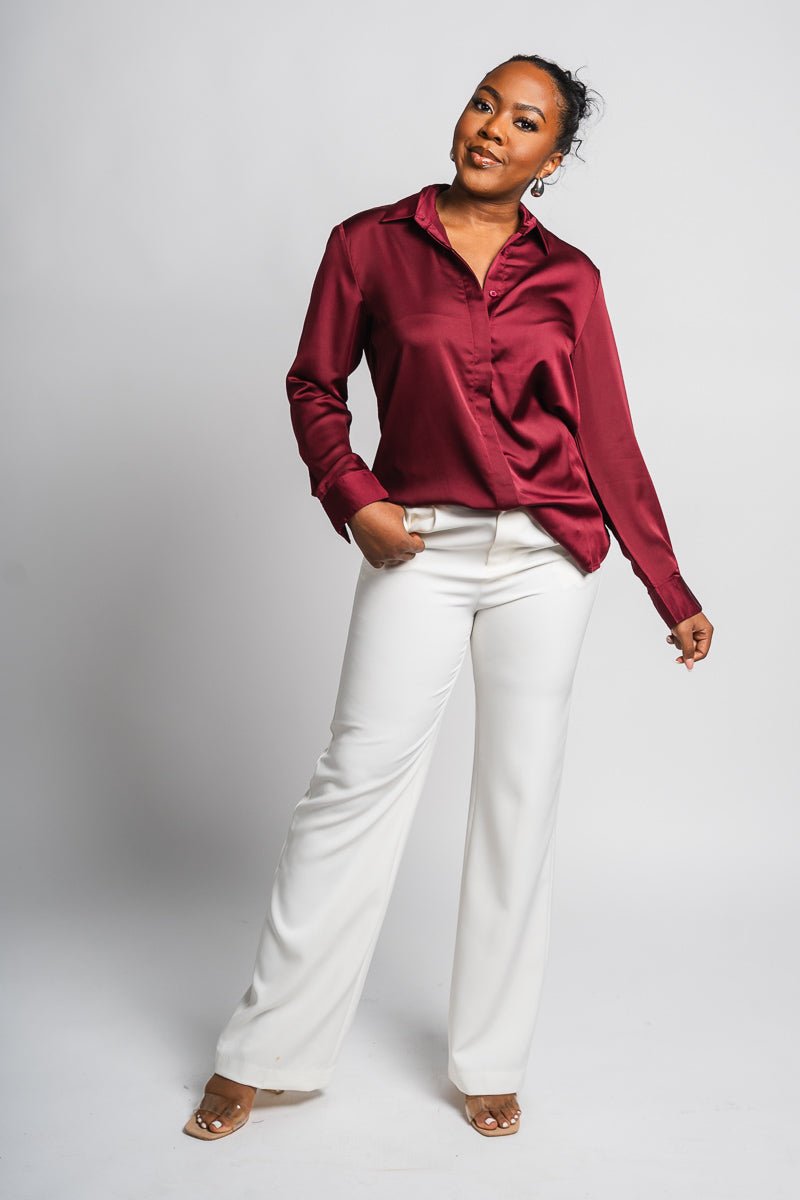 Classic long sleeve silky blouse burgundy