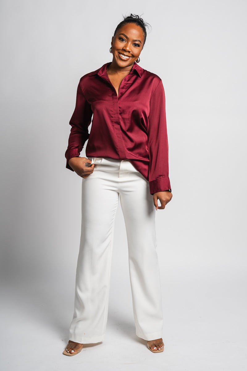 Classic long sleeve silky blouse burgundy