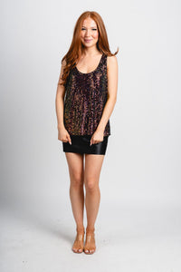 Sequin scoop neck tank top black multi Stylish Top - Womens Fashion Tank Tops at Lush Fashion Lounge Boutique in Oklahoma City
