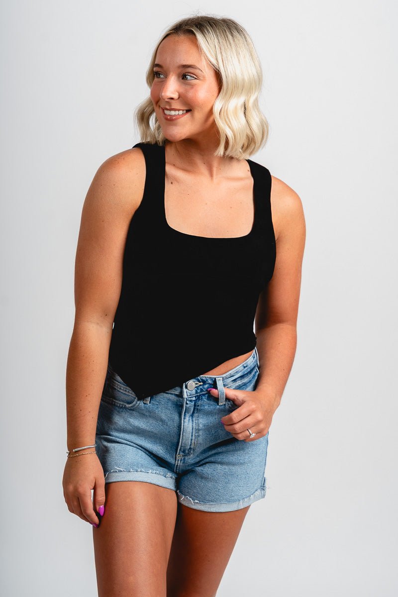 Asymmetrical hem tank top black - Affordable Tank Top - Boutique Tank Tops at Lush Fashion Lounge Boutique in Oklahoma City