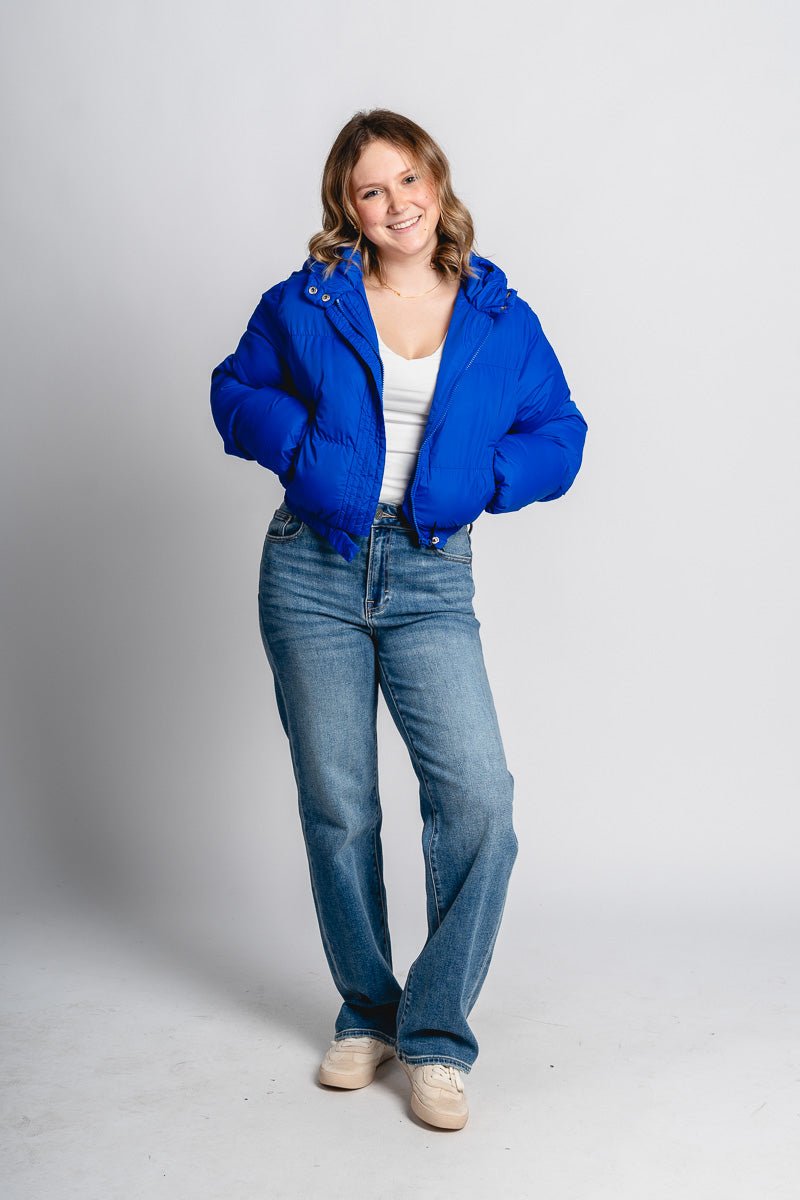 Hoodie puffer jacket royal blue - Trendy OKC Thunder T-Shirts at Lush Fashion Lounge Boutique in Oklahoma City
