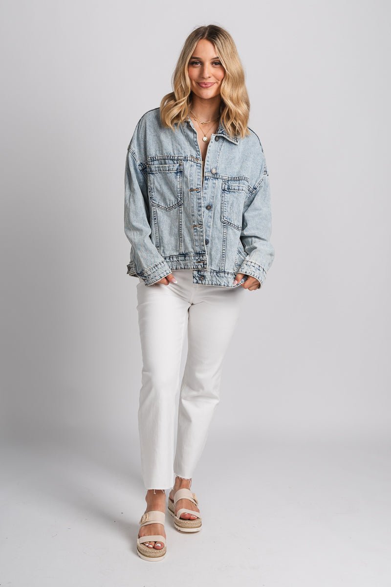 Oversized denim jacket light wash – Fashionable Jackets | Trendy Blazers at Lush Fashion Lounge Boutique in Oklahoma City