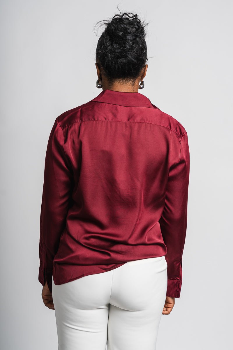 Classic long sleeve silky blouse burgundy