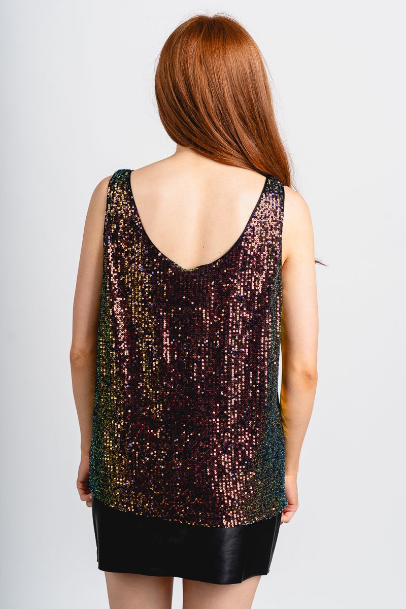 Sequin scoop neck tank top black multi