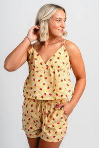 Strawberry cami tank top honey - Affordable Tank Top - Boutique Tank Tops at Lush Fashion Lounge Boutique in Oklahoma City