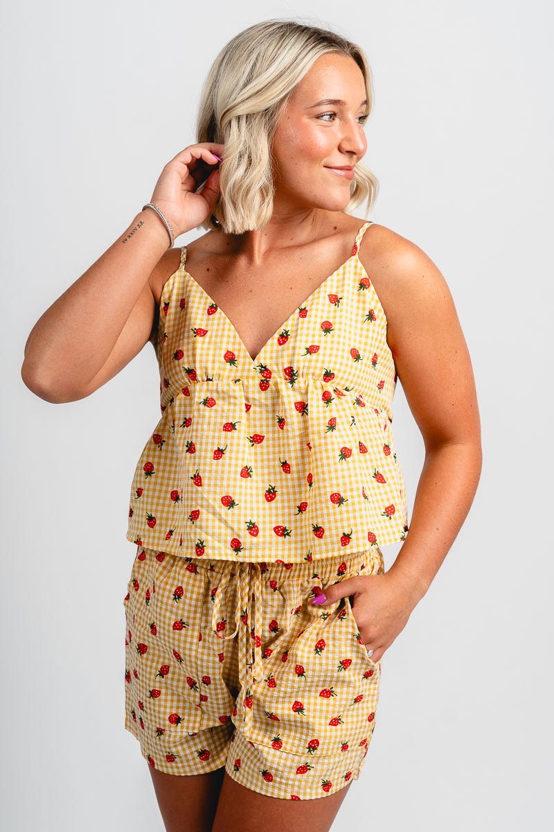 Strawberry cami tank top honey - Affordable Tank Top - Boutique Tank Tops at Lush Fashion Lounge Boutique in Oklahoma City