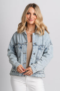 Oversized denim jacket light wash – Affordable Blazers | Cute Black Jackets at Lush Fashion Lounge Boutique in Oklahoma City