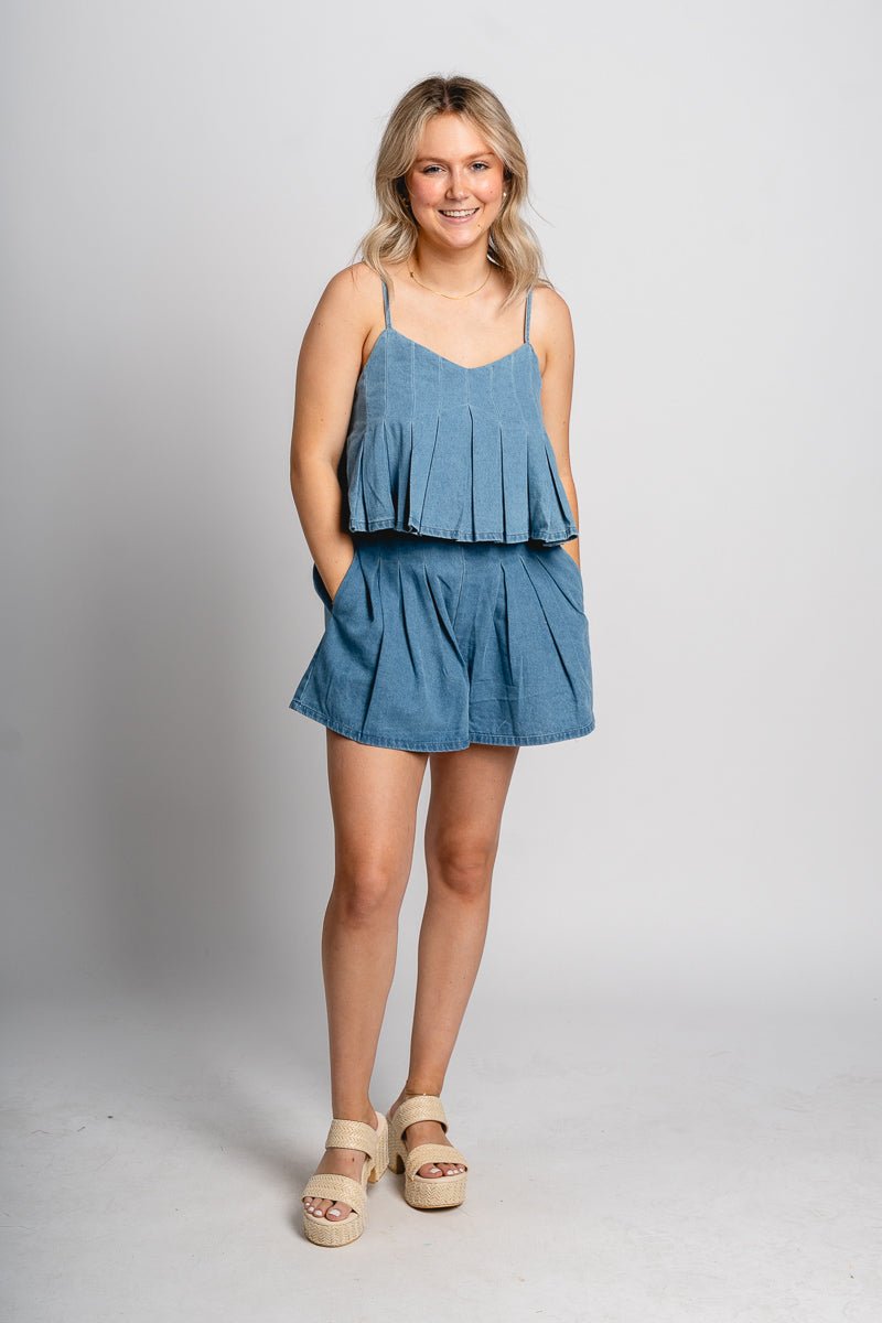 Denim pleated skort blue