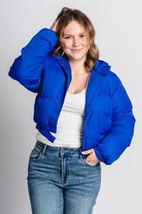 Hoodie puffer jacket royal blue - Trendy Oklahoma City Basketball T-Shirts Lush Fashion Lounge Boutique in Oklahoma City
