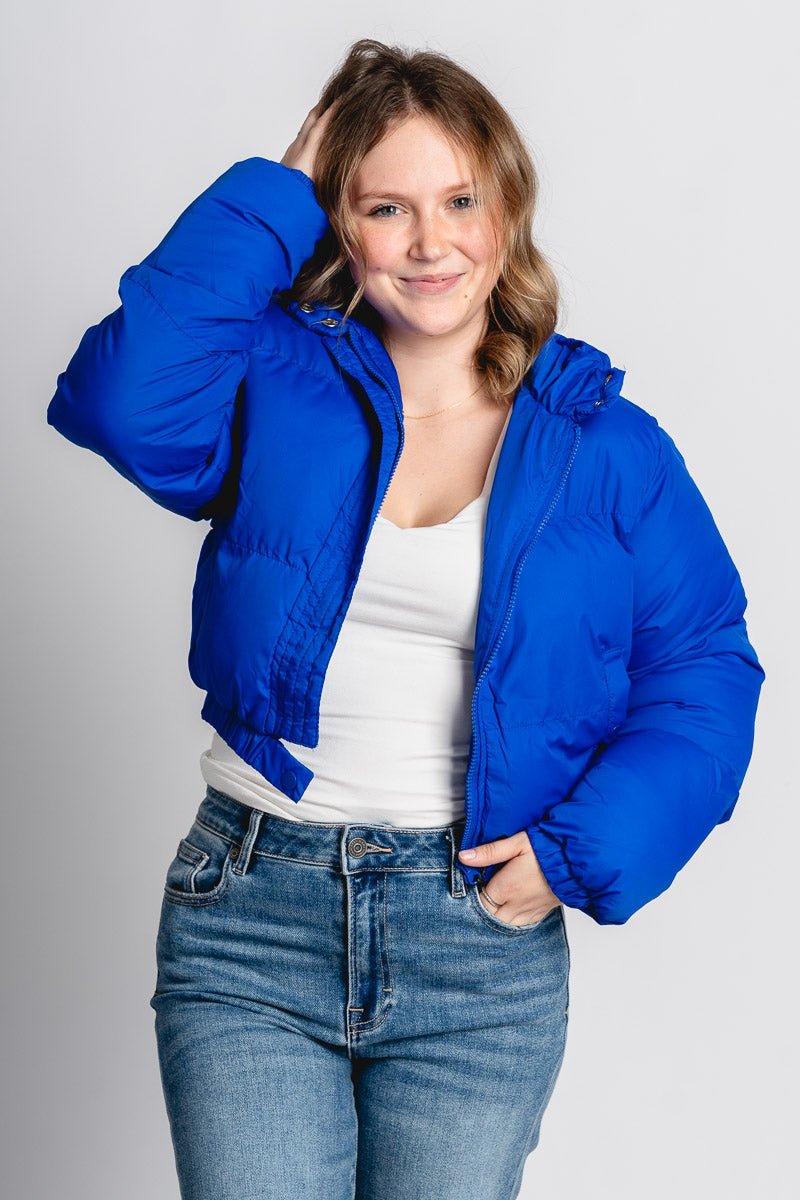 Hoodie puffer jacket royal blue - Trendy Oklahoma City Basketball T-Shirts Lush Fashion Lounge Boutique in Oklahoma City