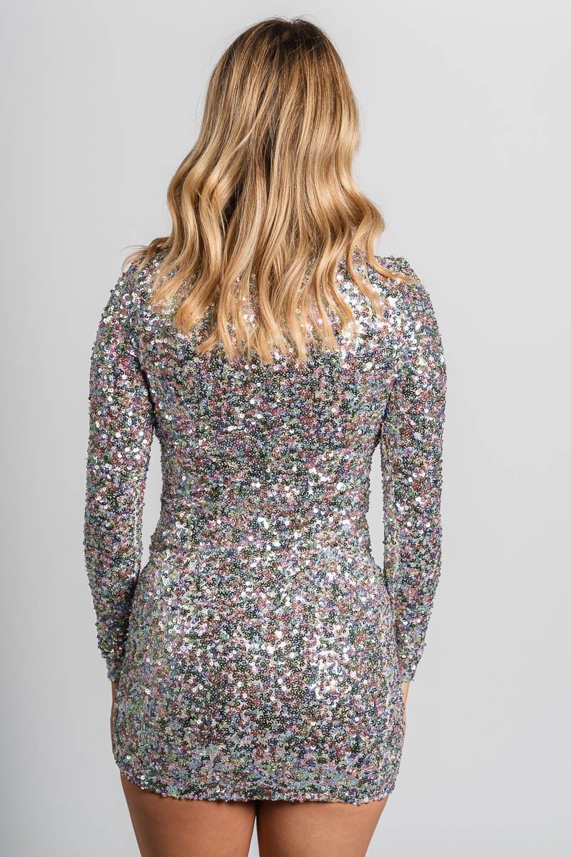 Long sleeve sequin dress light multi