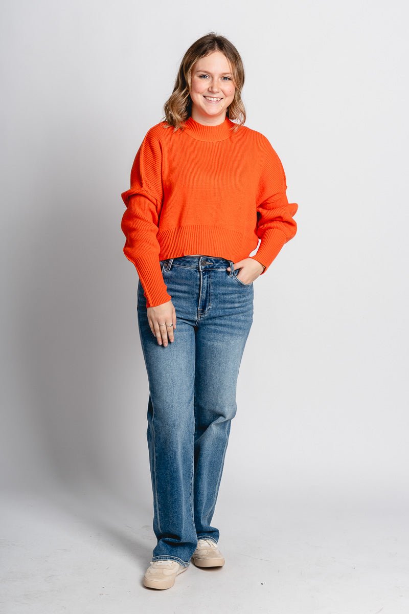Mock neck crop sweater orange - Oklahoma City inspired graphic t-shirts at Lush Fashion Lounge Boutique in Oklahoma City