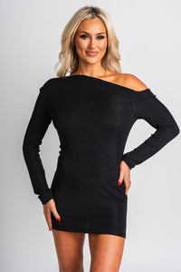 One shoulder mini dress black - Cute dress - Trendy Dresses at Lush Fashion Lounge Boutique in Oklahoma City