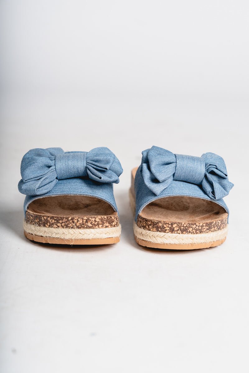Clash bow slip on sandals blue - Stylish Shoes - Trendy Staycation Outfits at Lush Fashion Lounge Boutique in Oklahoma City