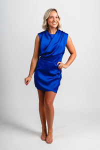 Cowl neck satin mini dress royal blue - Trendy dress - Fashion Dresses at Lush Fashion Lounge Boutique in Oklahoma City