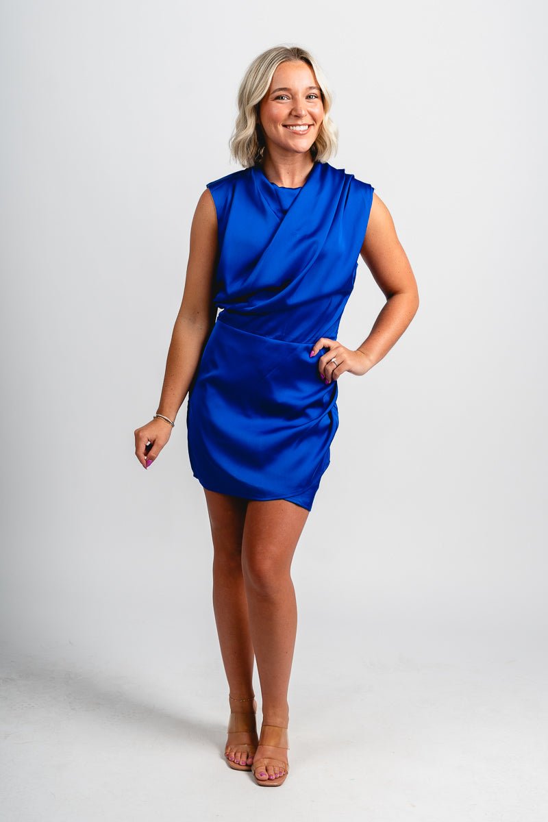 Cowl neck satin mini dress royal blue - Trendy dress - Fashion Dresses at Lush Fashion Lounge Boutique in Oklahoma City