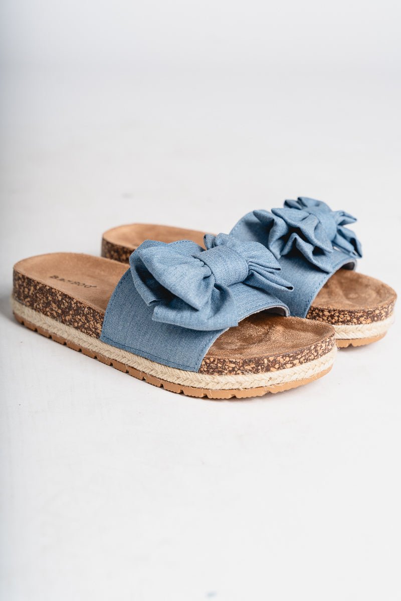 Clash bow slip on sandals blue - Trendy Shoes - Cute Vacation Collection at Lush Fashion Lounge Boutique in Oklahoma City