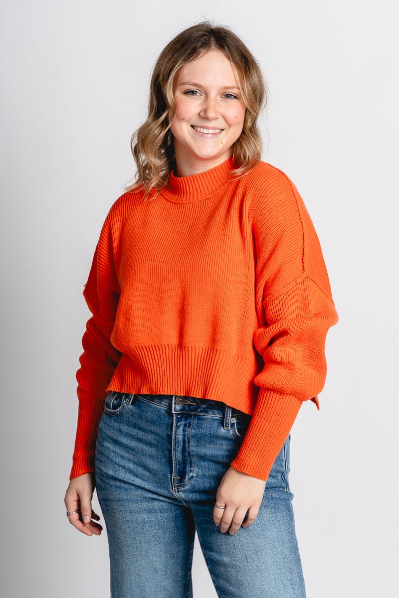 Mock neck crop sweater orange – Boutique Sweaters | Fashionable Sweaters at Lush Fashion Lounge Boutique in Oklahoma City