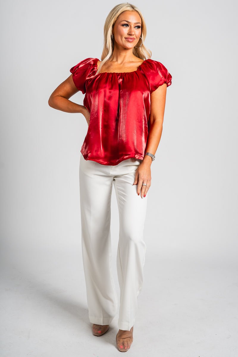 Organza puff sleeve top red - Exclusive Collection of Holiday Inspired T-Shirts and Hoodies at Lush Fashion Lounge Boutique in Oklahoma City