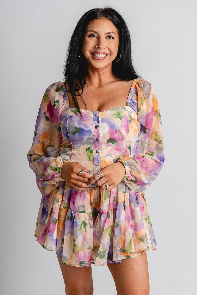 Floral babydoll romper soft pink - Stylish romper - Cute Easter Outfits at Lush Fashion Lounge Boutique in Oklahoma