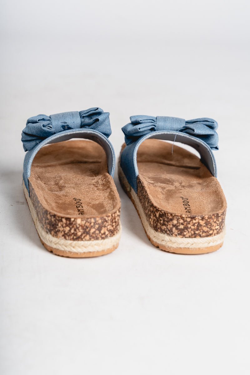 Clash bow slip on sandals blue - Cute Shoes - Fun Vacay Basics at Lush Fashion Lounge Boutique in Oklahoma City