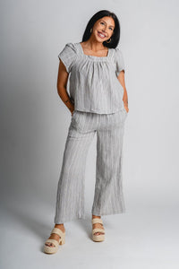 Striped gauze pants charcoal | Lush Fashion Lounge: women's boutique pants, boutique women's pants, affordable boutique pants, women's fashion pants