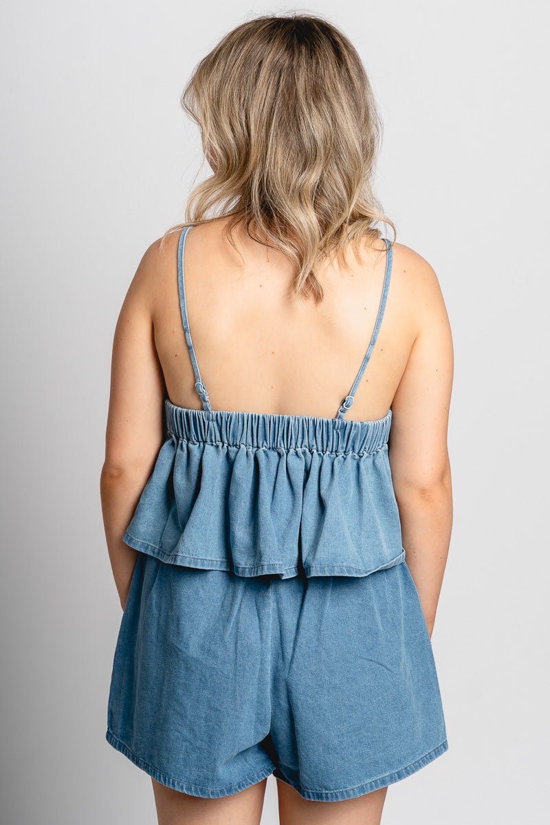 Denim pleated top blue
