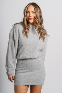 Fuzzy shimmer sweater dress silver - Cute dress - Trendy Dresses at Lush Fashion Lounge Boutique in Oklahoma City