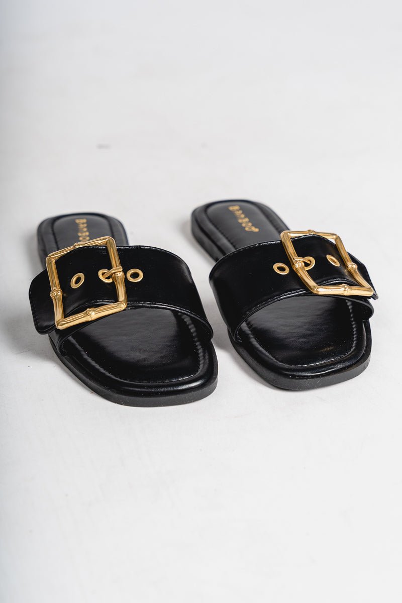 Tip gold buckle sandal black - Trendy Shoes - Cute Vacation Collection at Lush Fashion Lounge Boutique in Oklahoma City