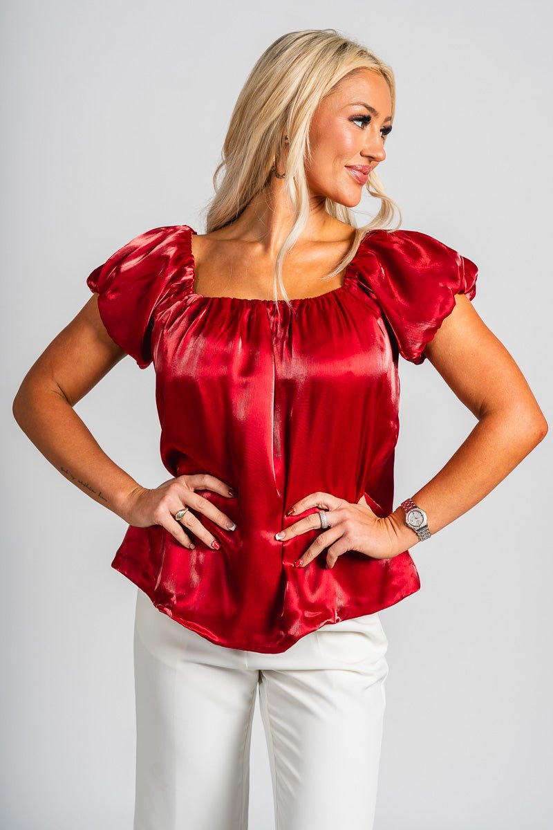 Organza puff sleeve top red