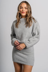 Fuzzy shimmer sweater dress silver - Affordable dress - Boutique Dresses at Lush Fashion Lounge Boutique in Oklahoma City