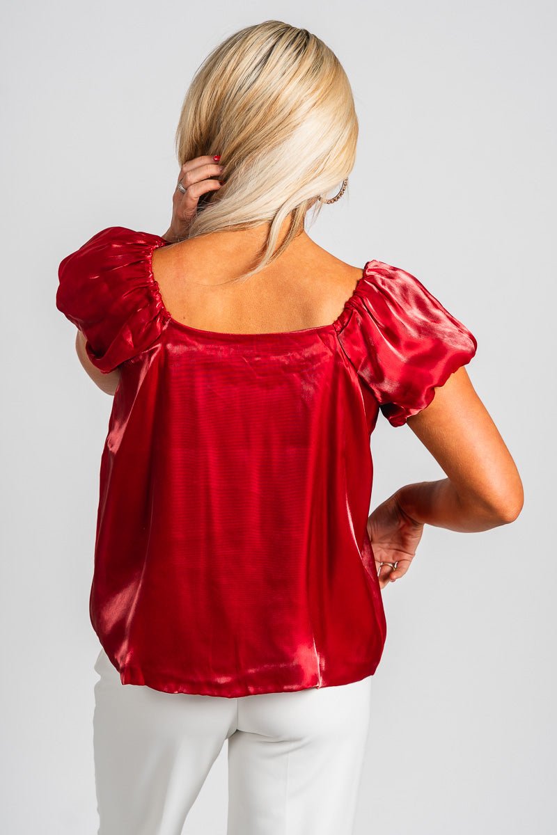 Organza puff sleeve top red