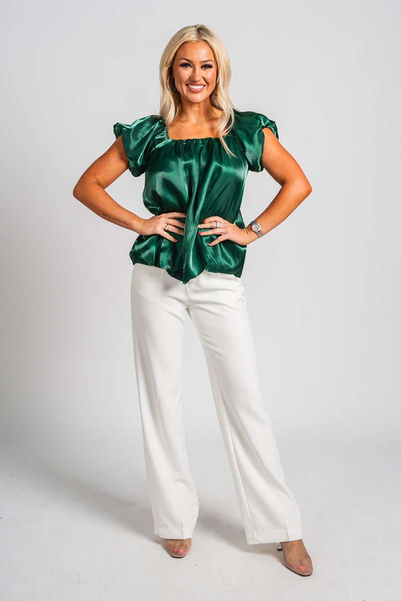 Organza puff sleeve top hunter green - Exclusive Collection of Holiday Inspired T-Shirts and Hoodies at Lush Fashion Lounge Boutique in Oklahoma City