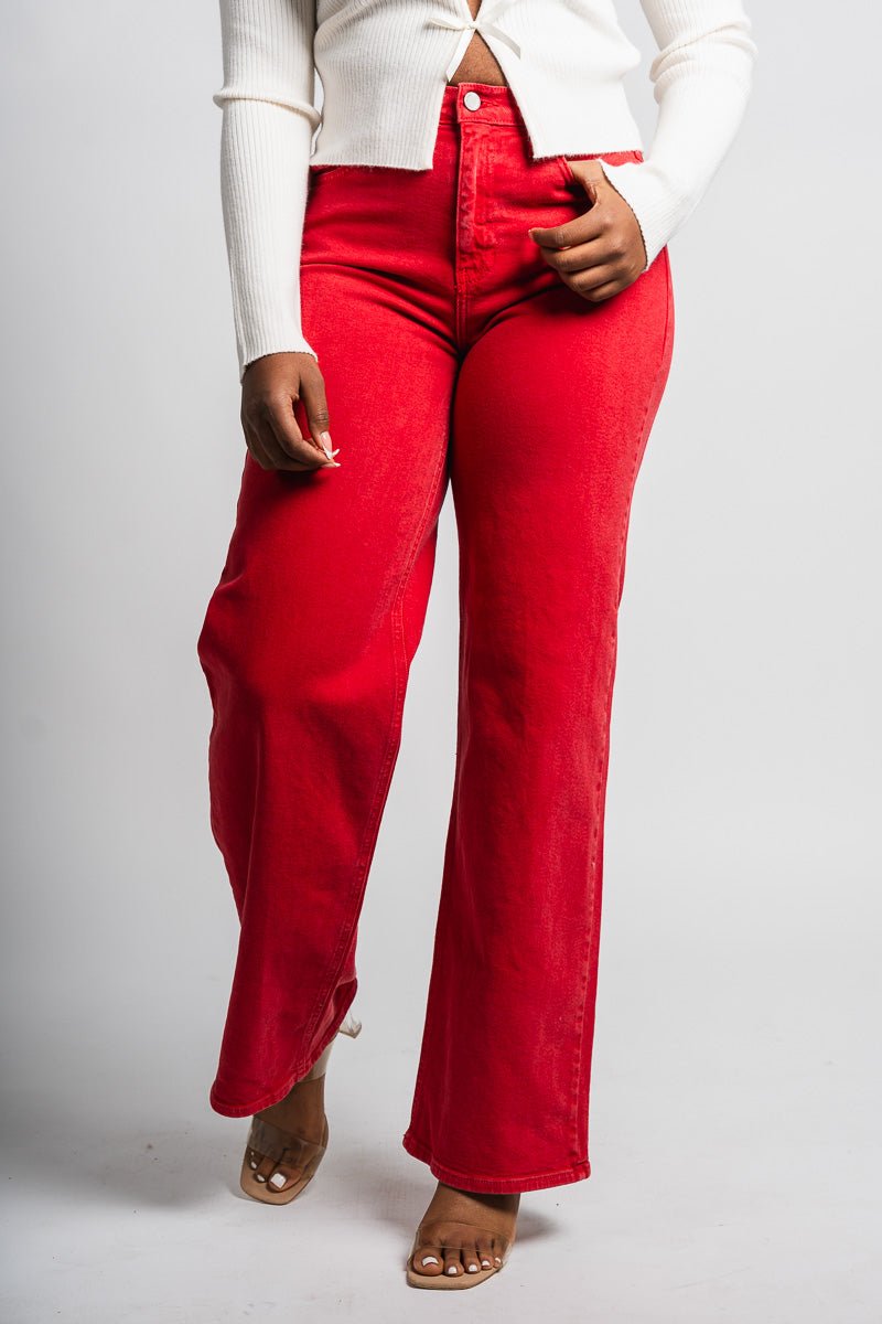 Just USA relaxed wide leg jeans vintage red - Trendy Holiday Apparel at Lush Fashion Lounge Boutique in Oklahoma City