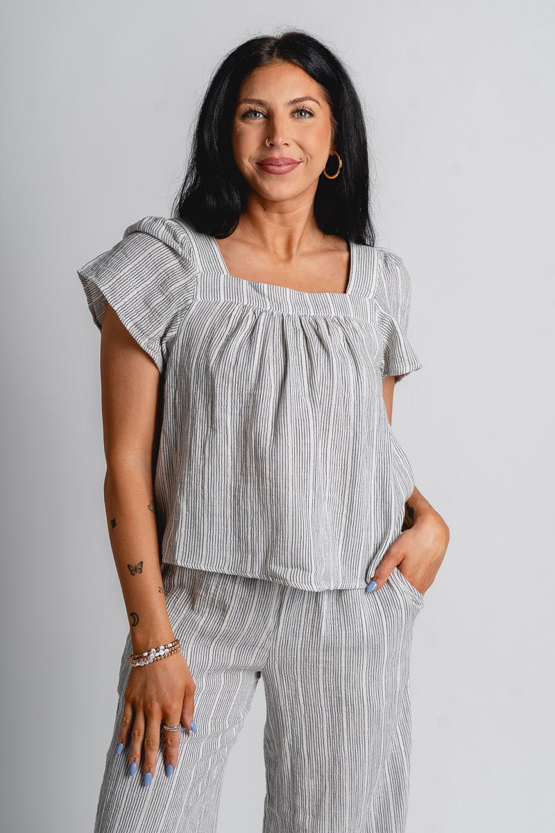 Striped crop top charcoal