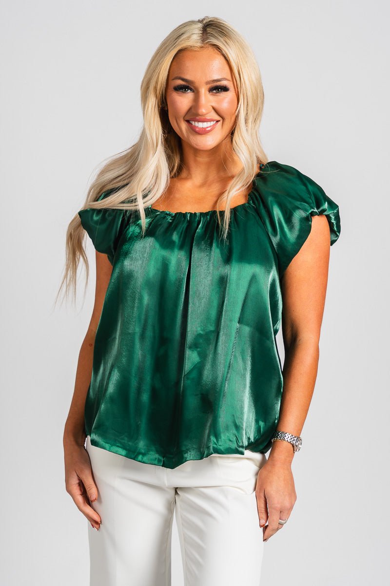 Organza puff sleeve top hunter green