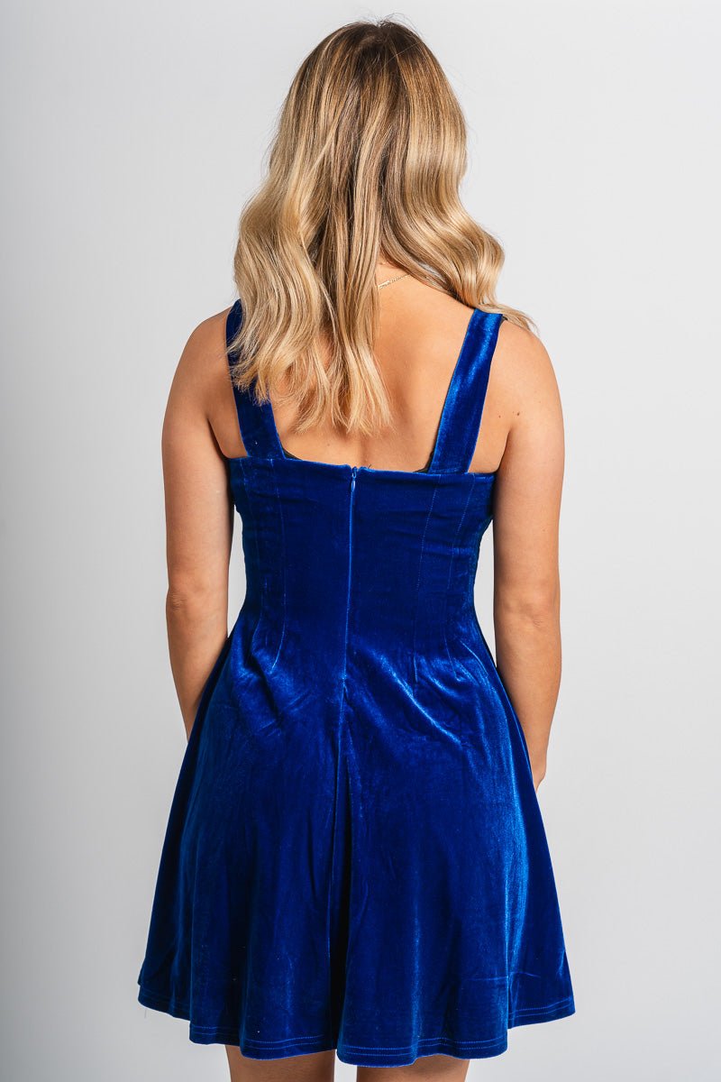 Velvet flare dress royal blue