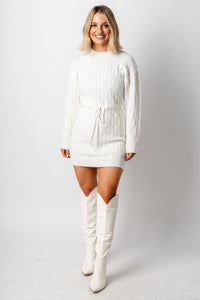 Sweater mini dress cream - Trendy dress - Fashion Dresses at Lush Fashion Lounge Boutique in Oklahoma City