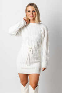 Sweater mini dress cream - Affordable dress - Boutique Dresses at Lush Fashion Lounge Boutique in Oklahoma City