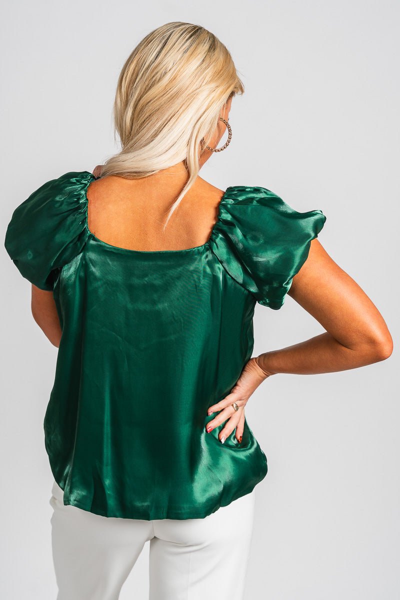 Organza puff sleeve top hunter green