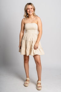 Tiered strapless denim dress cream - Trendy dress - Fashion Dresses at Lush Fashion Lounge Boutique in Oklahoma City