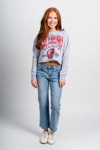 OU OU Sooners established crop sweatshirt ash grey Sweatshirt | Lush Fashion Lounge Trendy Oklahoma University Sooners Apparel & Cute Gameday T-Shirts