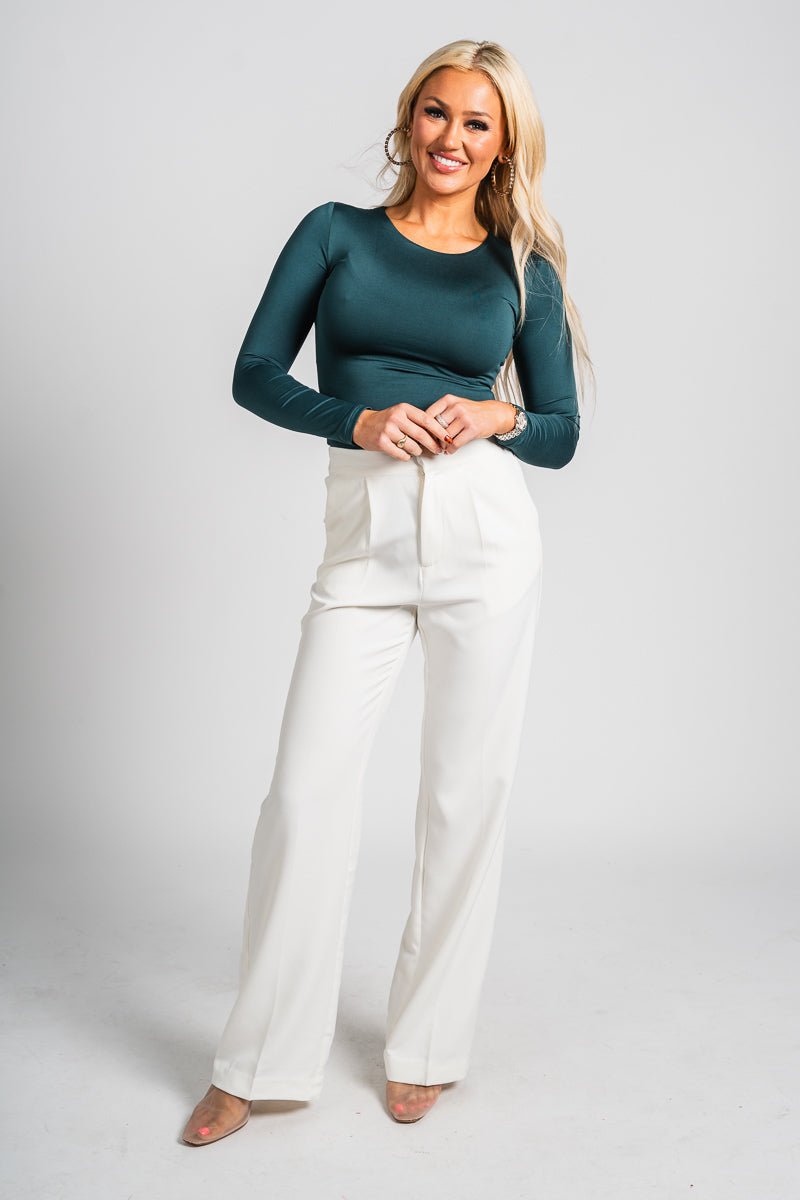 Long sleeve bodysuit hunter green Stylish Bodysuit - Womens Fashion Bodysuits at Lush Fashion Lounge Boutique in Oklahoma City