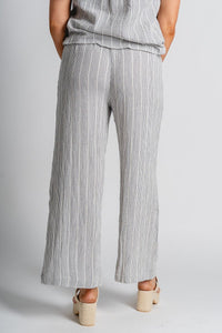 Striped gauze pants charcoal | Lush Fashion Lounge: women's boutique pants, boutique women's pants, affordable boutique pants, women's fashion pants