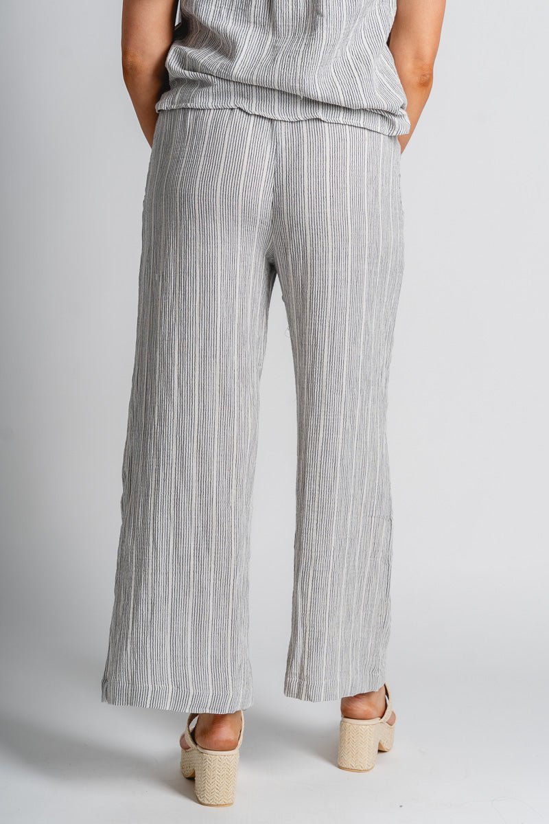 Striped gauze pants charcoal | Lush Fashion Lounge: women's boutique pants, boutique women's pants, affordable boutique pants, women's fashion pants