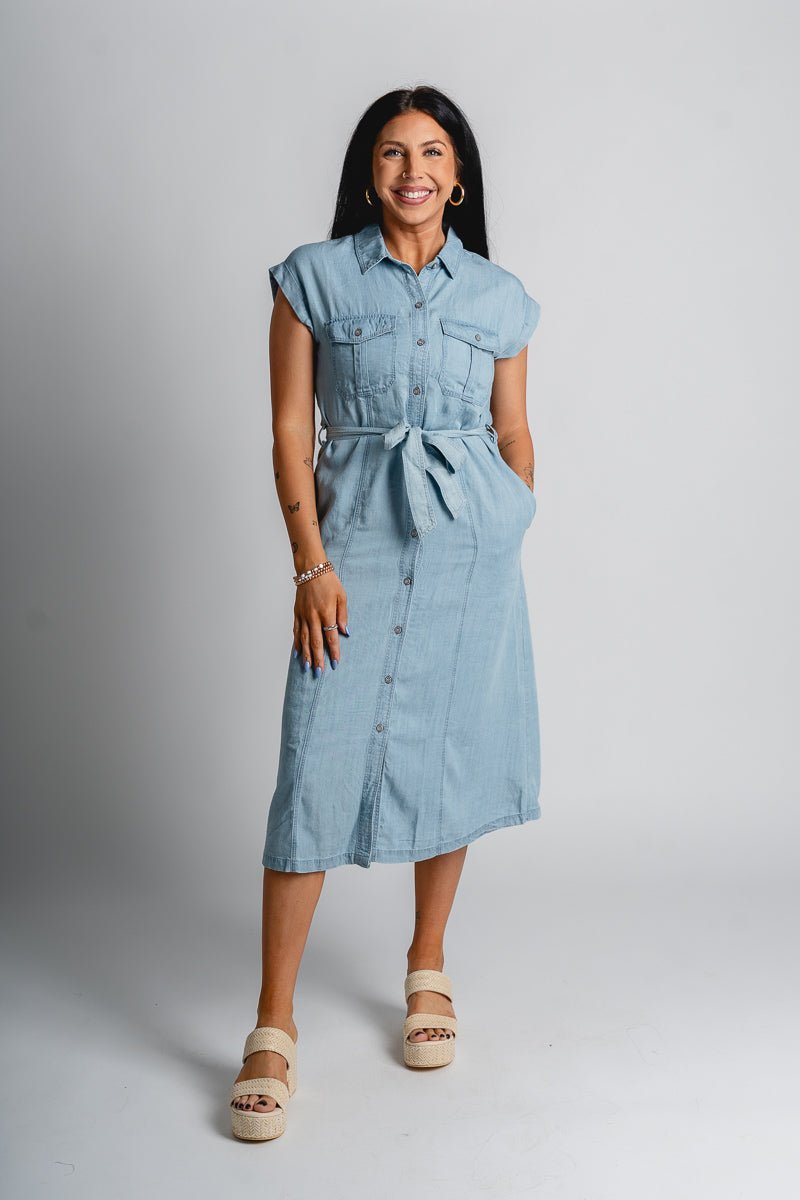 Tencel midi dress light denim - Stylish dress - Cute Easter Outfits at Lush Fashion Lounge Boutique in Oklahoma
