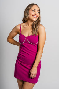 Rhinestone trim dress magenta - Cute dress - Trendy Dresses at Lush Fashion Lounge Boutique in Oklahoma City