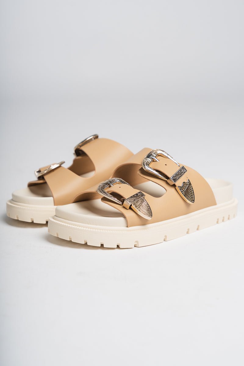 Double buckle sandal natural - Cute shoes - Trendy Shoes at Lush Fashion Lounge Boutique in Oklahoma City